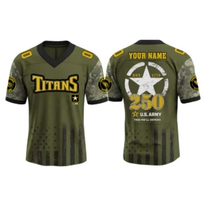 Tennessee Titans x US Army 250th Birthday V-Neck Short Sleeve Jersey 3D Limited 2026 Custom Name & Number
