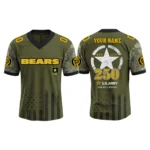 Chicago Bears x US Army 250th Birthday V-Neck Short Sleeve Jersey 3D Limited 2026 Custom Name & Number