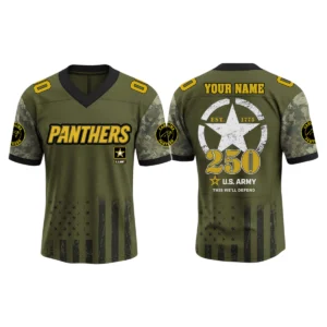 Carolina Panthers x US Army 250th Birthday V-Neck Short Sleeve Jersey 3D Limited 2026 Custom Name & Number