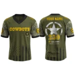 Dallas Cowboys x US Army 250th Birthday V-Neck Short Sleeve Jersey 3D Limited 2026 Custom Name