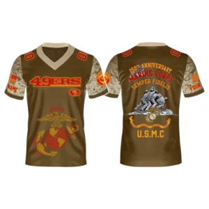 San Francisco 49ers x USMC 250th Birthday Celebration V-Neck Short Sleeve Jersey 3D Limited 2026 Custom Name & Number