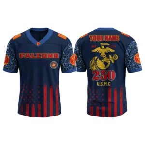 Atlanta Falcons x US USMC 250th Birthday V-Neck Short Sleeve Jersey 3D Limited 2026 Custom Name