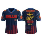 Buffalo Bills x US USMC 250th Birthday V-Neck Short Sleeve Jersey 3D Limited 2026 Custom Name