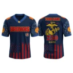 Cleveland Browns x US USMC 250th Birthday V-Neck Short Sleeve Jersey 3D Limited 2026 Custom Name