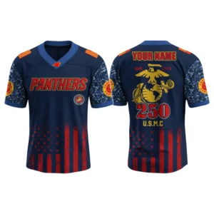 Carolina Panthers x US USMC 250th Birthday V-Neck Short Sleeve Jersey 3D Limited 2026 Custom Name
