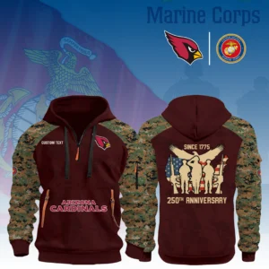Arizona Cardinals x Marine Corps 250th Anniversary 3D Half Zip Hoodie Custom Text