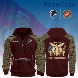 Atlanta Falcons x Marine Corps 250th Anniversary 3D Half Zip Hoodie Custom Text