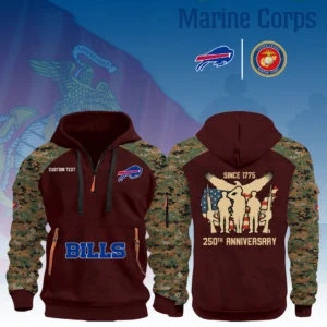 Buffalo Bills x Marine Corps 250th Anniversary 3D Half Zip Hoodie Custom Text