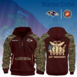 Baltimore Ravens x Marine Corps 250th Anniversary 3D Half Zip Hoodie Custom Text