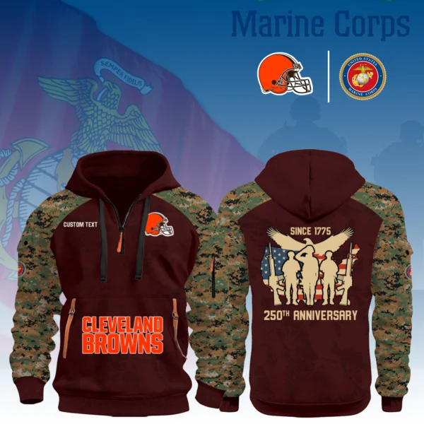 Cleveland Browns x Marine Corps 250th Anniversary 3D Half Zip Hoodie Custom Text