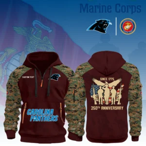 Carolina Panthers x Marine Corps 250th Anniversary 3D Half Zip Hoodie Custom Text