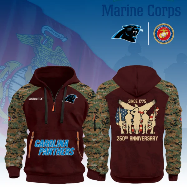 Carolina Panthers x Marine Corps 250th Anniversary 3D Half Zip Hoodie Custom Text