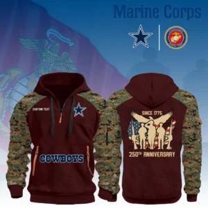Dallas Cowboys x Marine Corps 250th Anniversary 3D Half Zip Hoodie Custom Text