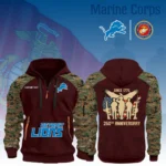 Detroit Lions x Marine Corps 250th Anniversary 3D Half Zip Hoodie Custom Text