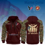 Houston Texans x Marine Corps 250th Anniversary 3D Half Zip Hoodie Custom Text