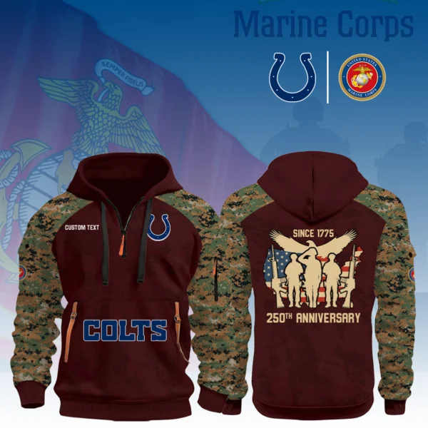 Indianapolis Colts x Marine Corps 250th Anniversary 3D Half Zip Hoodie Custom Text