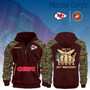 Kansas City Chiefs x Marine Corps 250th Anniversary 3D Half Zip Hoodie Custom Text