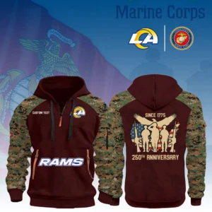 Los Angeles Rams x Marine Corps 250th Anniversary 3D Half Zip Hoodie Custom Text
