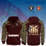 Las Vegas Raiders x Marine Corps 250th Anniversary 3D Half Zip Hoodie Custom Text