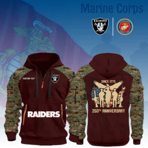 Las Vegas Raiders x Marine Corps 250th Anniversary 3D Half Zip Hoodie Custom Text