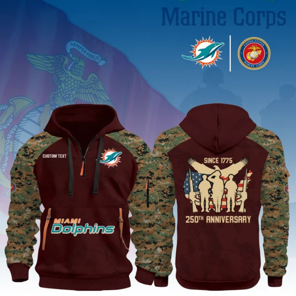 Miami Dolphins x Marine Corps 250th Anniversary 3D Half Zip Hoodie Custom Text