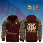 Minnesota Vikings x Marine Corps 250th Anniversary 3D Half Zip Hoodie Custom Text