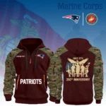 New England Patriots x Marine Corps 250th Anniversary 3D Half Zip Hoodie Custom Text