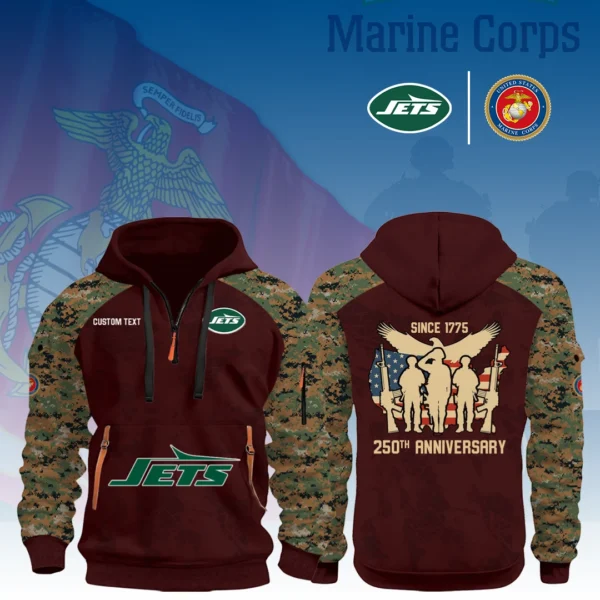 New York Jets x Marine Corps 250th Anniversary 3D Half Zip Hoodie Custom Text