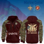 New Orleans Saints x Marine Corps 250th Anniversary 3D Half Zip Hoodie Custom Text