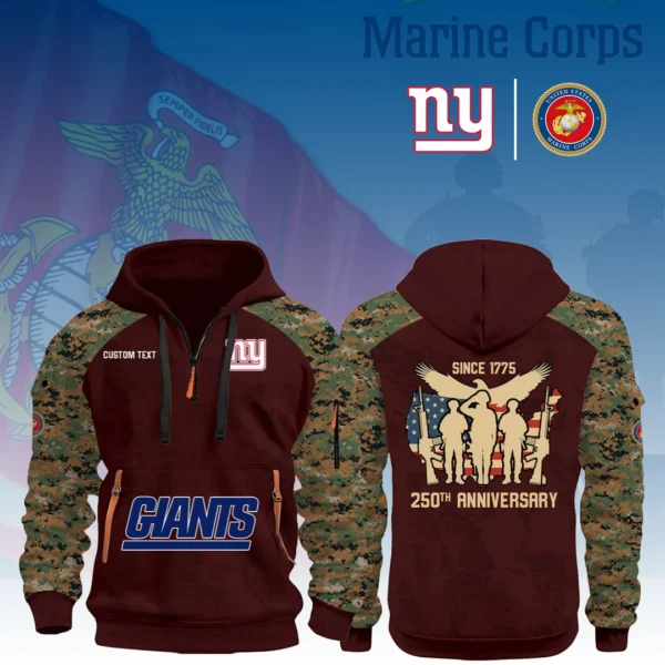 New York Giants x Marine Corps 250th Anniversary 3D Half Zip Hoodie Custom Text