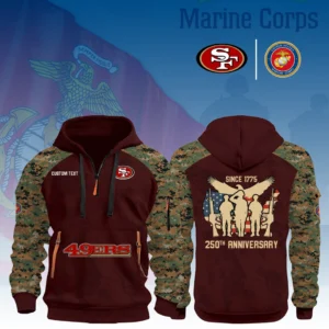 San Francisco 49ers x Marine Corps 250th Anniversary 3D Half Zip Hoodie Custom Text