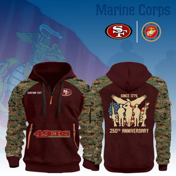 San Francisco 49ers x Marine Corps 250th Anniversary 3D Half Zip Hoodie Custom Text