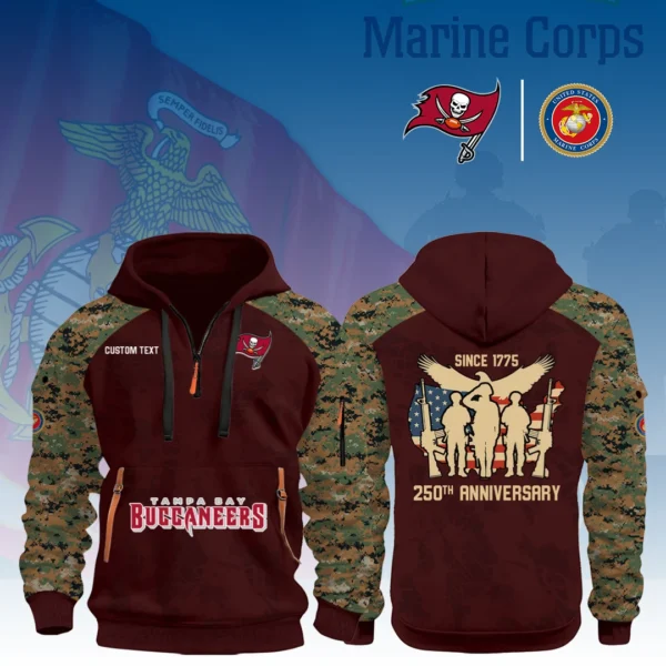 Tampa Bay Buccaneers x Marine Corps 250th Anniversary 3D Half Zip Hoodie Custom Text