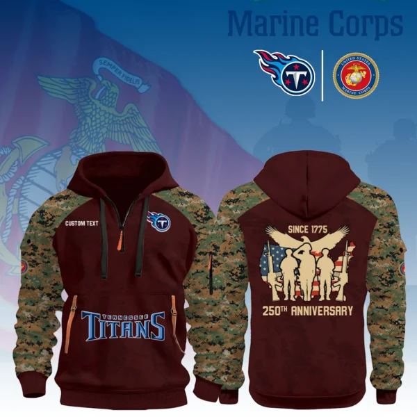 Tennessee Titans x Marine Corps 250th Anniversary 3D Half Zip Hoodie Custom Text