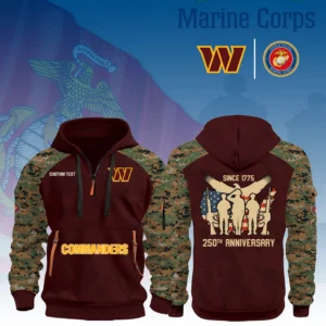 Washington Commanders x Marine Corps 250th Anniversary 3D Half Zip Hoodie Custom Text