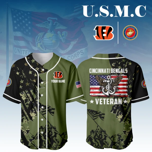 Cincinnati Bengals x USMC Veteran 3D Baseball Jersey Limited 2026 Custom Your Name