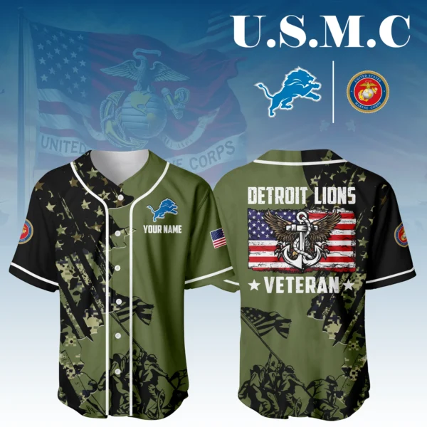 Detroit Lions x USMC Veteran 3D Baseball Jersey Limited 2026 Custom Your Name