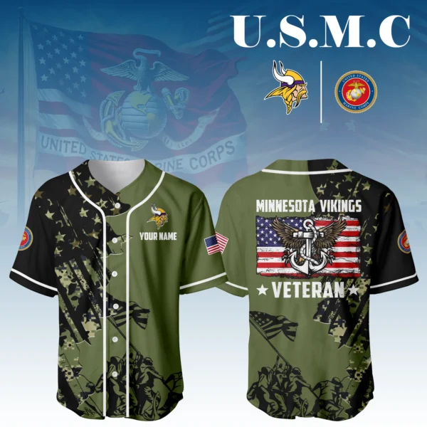 Minnesota Vikings x USMC Veteran 3D Baseball Jersey Limited 2026 Custom Your Name