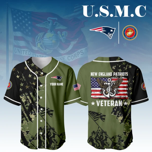 New England Patriots x USMC Veteran 3D Baseball Jersey Limited 2026 Custom Your Name