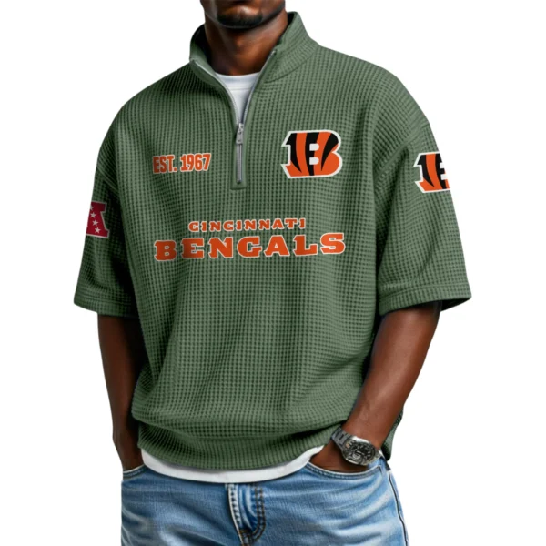 Cincinnati Bengals Quarter-Zip Waffle Knit Short Sleeve Shirt