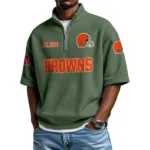 Cleveland Browns Quarter-Zip Waffle Knit Short Sleeve Shirt
