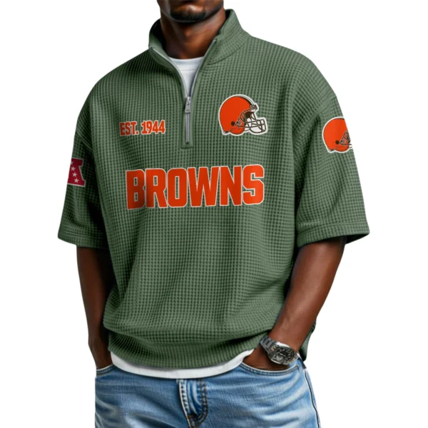 Cleveland Browns Quarter-Zip Waffle Knit Short Sleeve Shirt