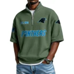 Carolina Panthers Quarter-Zip Waffle Knit Short Sleeve Shirt