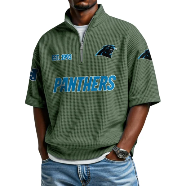 Carolina Panthers Quarter-Zip Waffle Knit Short Sleeve Shirt