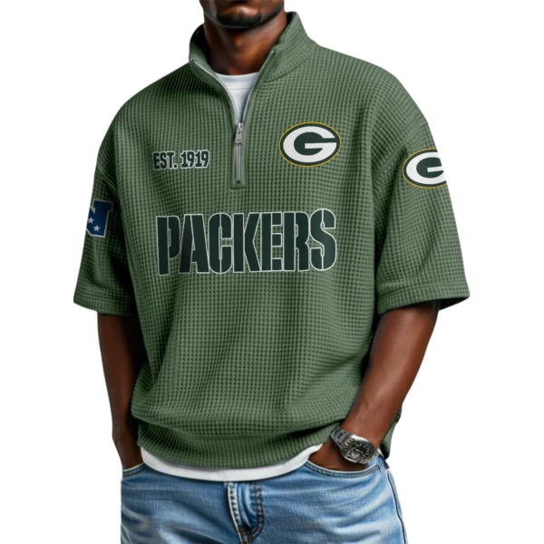Green Bay Packers Quarter-Zip Waffle Knit Short Sleeve Shirt