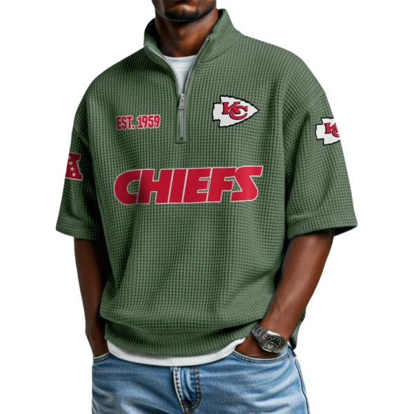 Kansas City Chiefs Quarter-Zip Waffle Knit Short Sleeve Shirt
