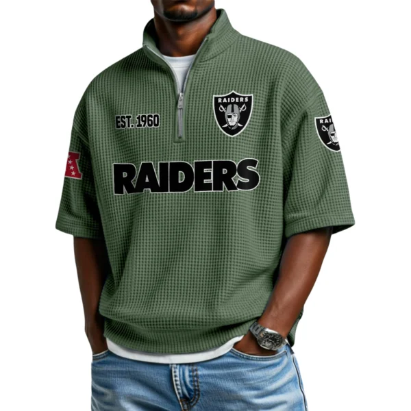 Las Vegas Raiders Quarter-Zip Waffle Knit Short Sleeve Shirt