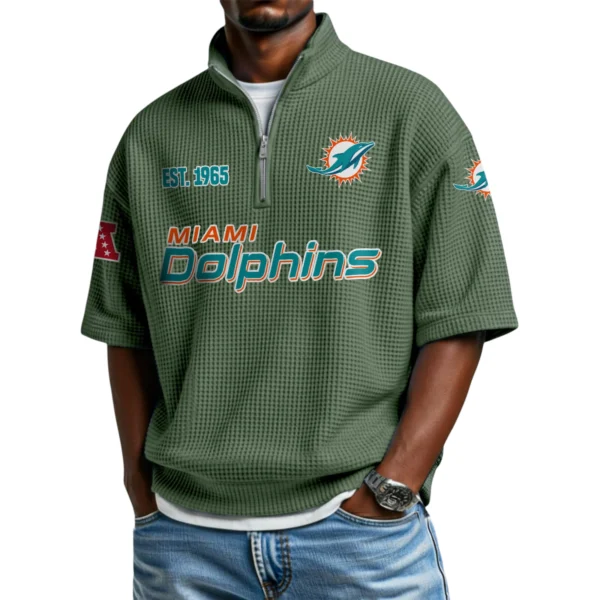 Miami Dolphins Quarter-Zip Waffle Knit Short Sleeve Shirt