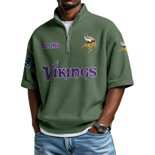 Minnesota Vikings Quarter-Zip Waffle Knit Short Sleeve Shirt