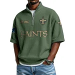 New Orleans Saints Quarter-Zip Waffle Knit Short Sleeve Shirt